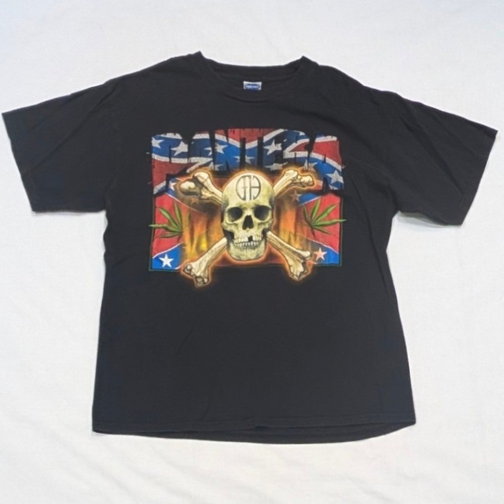 Vintage Cygnus Pantera Skull Crossbones Rebel Flag Tour T-Shirt Black XL